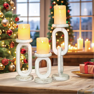 Bougeoirs en bois blanc rustique faits à la main pour bougies piliers - Décoration d'intérieur - Product Image 4