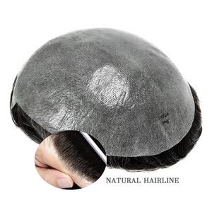 Système de remplacement capillaire pour hommes, toupet en cheveux humains indiens, base en peau ultra-fine injectée en V-loop, peau PU, 100% cheveux humains - Product Image 4