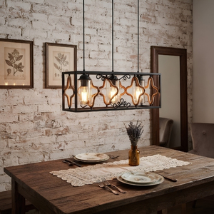 Suspension rectangulaire de haute qualité en corde marocaine, 3 lumières, pour îlot de cuisine, certifiée BSMI, avec cordon réglable de 80 cm - Product Image 4