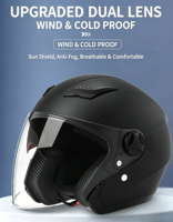 Casque de moto premium 3/4 ouvert, coque épaissie toutes saisons, résistant aux chocs, pour hommes et femmes