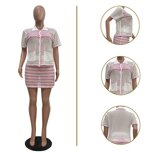Viviblook Z517ST05 été décontracté 2025 nouvelles femmes coupe ample tricoté bouton haut plage jupe ensemble 2 pièces pour femmes costume - Product Image 2