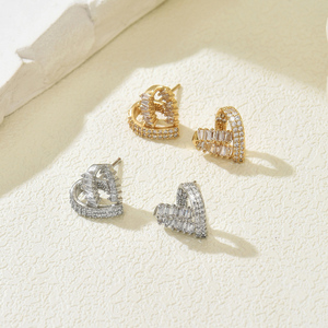 Orecchini a forma di cuore in oro con stile alla moda rotanti in rame e zircone in pietra guadagni gioielli da donna orecchini - Product Image 5
