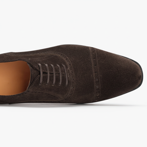 Chaussures Oxford Richelieu en daim marron foncé pour hommes, en cuir pleine fleur italien, semelle en caoutchouc plate antidérapante, pour occasions formelles, affaires, mariages, luxe - Product Image 1