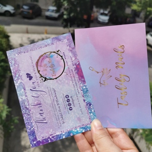 Cartes de remerciement roses personnalisées en gros avec impression sur mesure, cartes de vœux pour commandes, cartes cadeaux d'affaires, cartes d'étiquettes de shopping, estampage à chaud en feuille d'or - Product Image 3