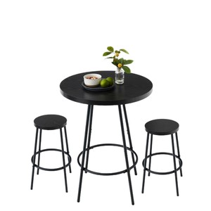 Cross-border modern minimalist round <b>bar</b> <b>table</b> and patio balcony casual dining <b>table</b> and chair set with wooden high stools - Product Image 1