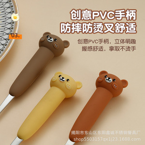 Cuchara-tenedor de dibujos animados con mango de silicona para niños, utensilios duraderos de acero inoxidable de grado alimenticio, juego de vajilla para bebés - Product Image 4