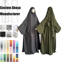 Ensemble Abaya en Crêpe 2 Pièces avec Khimar Diamant Double Voile, Modeste, pour l'Aïd Ramadan, Femmes Musulmanes, Islamique, Vente en Gros, Abaya de Prière Fermée