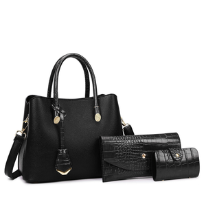 Ensemble de sacs à main 3 pièces pour <span class=keywords><strong>femme</strong></span> en cuir imperméable grainé, sac à bandoulière avec pochette et portefeuille à motif litchi - Product Image 1