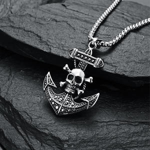 Pendentif ancre de bateau à vent en métal gothique européen américain en acier inoxydable tête de mort <span class=keywords><strong>saphir</strong></span> rue jeunesse Bar Culture personnalité - Product Image 3