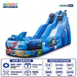 Toboggan aquatique gonflable double piste 3D Requin <span class=keywords><strong>du</strong></span> <span class=keywords><strong>monde</strong></span> sous-marin avec piscine à jets <span class=keywords><strong>d</strong></span>'eau, en PVC robuste de qualité commerciale - Product Image 1