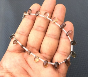 Gema de cuarzo ahumado biológico, 1 hebra, 22 piezas, cuentas facetadas en forma de pera para fabricación de joyas, fabricación de joyas - Product Image 2