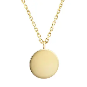 Custom Design 925 Sterling Zilveren Tiny Initial Disc Ronde Vlakte 18K Gold Gegraveerde Munt Blank Hanger Ketting