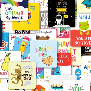 Simpatiche Biglietti da Visita per Bambini, 60 Pezzi Assortiti, Carte Divertenti con Frasi Motivazionali Quotidiane per Ragazzi e Ragazze, in Cartoncino - Product Image 4