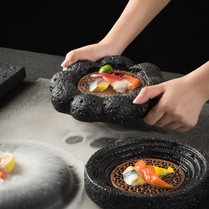 Piring es kering kreatif piring Salmon ikan Sashimi menyajikan bowlartistik konsepsi peralatan makan batu vulkanik piring presentasi - Product Image 6