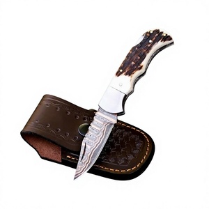 Custom Size Handmade High Quality Industrial Grade Damascus Steel <b>Knives</b> Stag Horn <b>Handle</b> Clip Point OEM Outdoor Camping <b>Knives</b> - Product Image 5