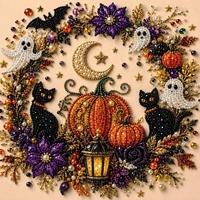 Kit de peinture DIY artisanal de 25 cm, motifs Halloween (fantôme, crâne, sorcière, corbeau, veau, perle), pour décoration murale de maison pour fête de fin d'année
