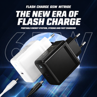 Pengisi Daya Dinding GaN 65W Colokan EU Tipe C PD Pengisi Daya Cepat Bersertifikasi CE untuk Laptop, Ponsel, Tablet, Switch