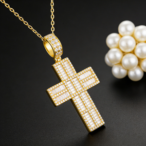 Collar Clásico de Compromiso con Colgante de Cruz y Diamante CVD Cultivado en Laboratorio, Chapado en Oro de 10K/14K/18K sobre Plata Personalizada, Cadena para Suéter, Regalo VS - Product Image 3