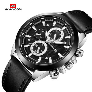 Fashion Mens Luxury Chronograph Watch Black Gold <b>Case</b> Textured Dial Leather Strap Quartz Wristwatch for Gift - Product Image 4