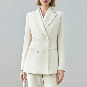 Conjunto de Blazer Entallado con Solapa de Pico para Mujer, Venta al por Mayor de Fábrica de Ropa Personalizada, <span class=keywords><strong>Traje</strong></span> de Mujer con Cuello en V OEM - Product Image 6