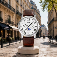 Montre à quartz SKMEI 9438 pour homme, phase de lune, cadran argenté, chiffres romains, bracelet en cuir, usage professionnel, OEM personnalisé