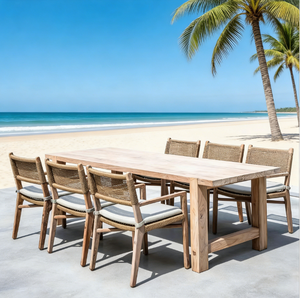 Ensemble table et chaises <span class=keywords><strong>en</strong></span> teck massif <span class=keywords><strong>de</strong></span> style nordique, résistant à l'eau, pour hôtel, cour, villa, terrasse, <span class=keywords><strong>jardin</strong></span> - Product Image 1
