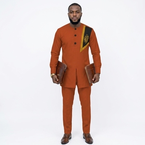 Traje Dashiki Estilo <span class=keywords><strong>Africano</strong></span> <span class=keywords><strong>para</strong></span> Hombre, Conjunto de 2 Piezas, Camisa de Manga Larga con Cuello Mandarín y Pantalones con Bordado Dorado <span class=keywords><strong>para</strong></span> Fiesta o Boda - Product Image 2