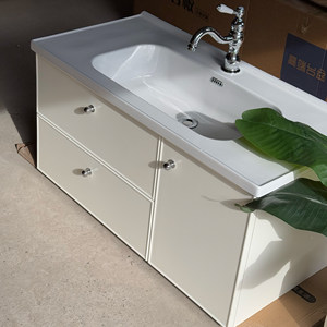 Customizable 2026 new ceramic integrated basin French rubber wood bathroom <b>cabinet</b> - Product Image 2
