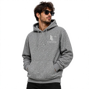 Sweat-shirt à capuche gris pour homme avec strass, logo personnalisé, streetwear, décontracté, en molleton, à manches longues, mode hiver - Product Image 1
