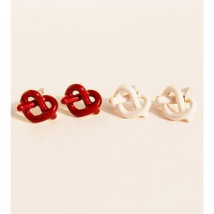 Wholesale Small Exquisite Red Enamel Love <b>Knotted</b> <b>Earrings</b> White Dripping Glazed Peach Heart-Shaped Trendy Stainless Steel - Product Image 1