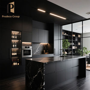 خزائن مطبخ حديثة سوداء مخصصة وعصرية للشقق، مصنوعة من الخشب الرقائقي المقاوم للماء والصديق للبيئة بتقنية عالية - Product Image 1