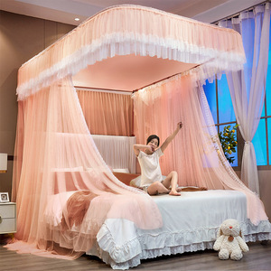 Moustiquaire en forme <span class=keywords><strong>de</strong></span> U pour <span class=keywords><strong>lit</strong></span> King Queen Size, style princesse, avec baldaquin en dentelle et filet, pour intérieur - Product Image 3