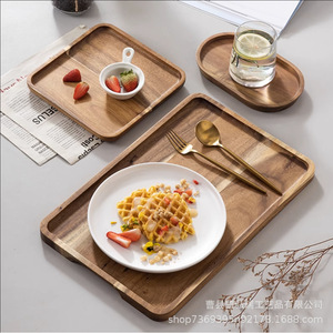 Creative Japanese-style square wooden <b>tray</b>, acacia wood breakfast <b>tray</b>, <b>snack</b> fruit <b>tray</b>, afternoon tea dessert and dried fruit - Product Image 1