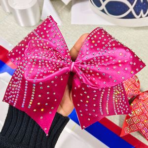 Custom Wholesale <b>Blue</b>, Pink, and White <b>Glitter</b> Rhinestone Cheerleading Bows – Shiny Cheerleading Bows - Product Image 2