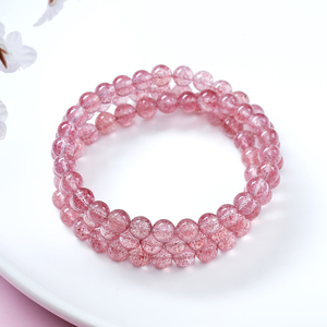 Pulsera <span class=keywords><strong>de</strong></span> Cuarzo <span class=keywords><strong>Fresa</strong></span> Natural Multicapa al por Mayor, Brazalete <span class=keywords><strong>de</strong></span> Cristal Rosa Translúcido, Joyería Comercial <span class=keywords><strong>de</strong></span> Piedra - Product Image 3