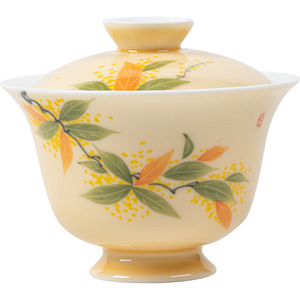 Guanlan Xuan Paper Yellow Hand-painted Gaiwan Porcelain With Lid Kung Fu <b>Tea</b> <b>Set</b> - Product Image 5