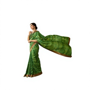 Sari traditionnel en soie verte avec bordure dorée pour femmes, tenue de mariage indienne, longueur au sol, coupe classique, toutes saisons - Product Image 1
