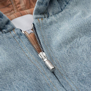 ODM Sweat à capuche en jean pour homme, zippé à double fermeture éclair, avec poignets côtelés, style décontracté, effet délavé vintage - Product Image 3