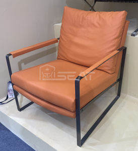Ghế thư giãn phòng khách chất lượng cao màu cam đang thịnh hành, khung kim loại, ghế tựa tay bằng chất liệu PU - Product Image 6