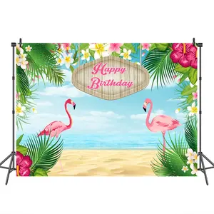 Оптовые продажи фоновые декорации на день рождения фламинго-Летний тематический фон для дня рождения с изображением тропического моря пляжа Фламинго праздничный баннер реквизит для украшения фона