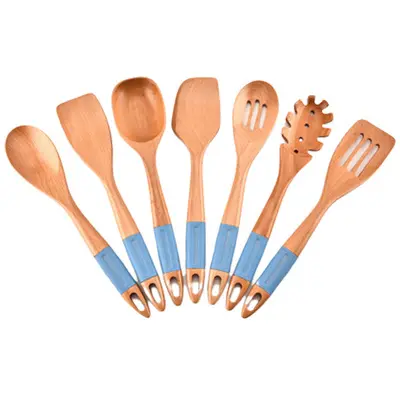 Hot selling high quality Wooden Non Stick Cooking Tools Set Of 7 Beech Wood Kitchen Tool Set