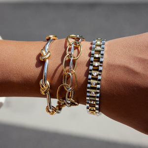 Pulsera Geométrica de Acero Inoxidable en Dos Tonos, Dorado y Plateado, Joyería para Mujer, Regalo, Accesorio de Moda - Product Image 3