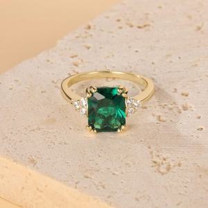 Bague de fiançailles émeraude en or jaune massif 10K/14K/18K, bague de mariage 1-5 carats, émeraude verte créée en laboratoire, bague émeraude cultivée en laboratoire - Product Image 3