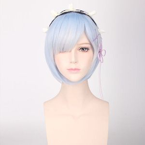Pelucas de <span class=keywords><strong>Cosplay</strong></span> Ainizi Cortas Azul y Rosa de la Serie <span class=keywords><strong>Re</strong></span>:<span class=keywords><strong>Zero</strong></span>, Personajes de <span class=keywords><strong>Rem</strong></span> y Ram, para Niñas - Product Image 4