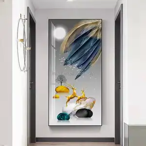 Anpassen Golden Feather Resin Malerei/Feder blätter Wand kunst Kristall Porzellan Malerei Drucke/Dekorationen für Zuhause Luxus