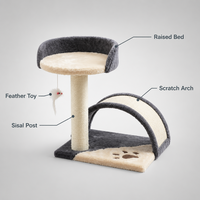 Arbre à chat compact en gros avec poteau à gratter en sisal, planche à gratter incurvée et perchoir rond en peluche pour chats d'intérieur