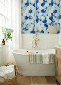 <span class=keywords><strong>Mosaico</strong></span> in Vetro Lucido a Forma di Esagono Blu e Bianco per Decorazione d'Interni, Villa, Casa, Hotel - Product Image 6
