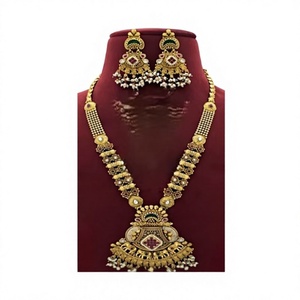 Ensemble collier et boucles d'oreilles classiques de haute qualité, plaqués or, avec pierres, pour mariage, fiançailles, occasions festives, femmes - Product Image 2