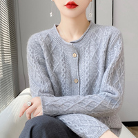 Cardigan en tricot pour femmes, hiver, uni, décontracté, élégant, chaud et confortable, doux, respirant, col rond, 100% laine, design rétro