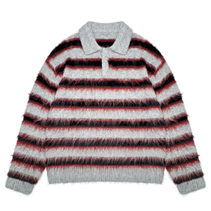 Áo len mohair dệt kim sọc cổ polo tay dài mùa đông mềm mại, thiết kế logo tùy chỉnh OEM ODM dành cho nam - Product Image 1